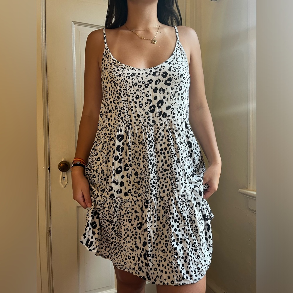 White/black leopard summer dress